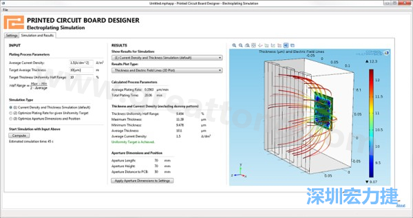 電鍍App的用戶(hù)界面。它支持PCB板設(shè)計(jì)人員上傳不同的設(shè)計(jì)，修改電鍍槽尺寸，以及加入特定尺寸的孔隙(可選)-深圳宏力捷