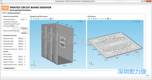電鍍App允許PCB板設(shè)計(jì)人員導(dǎo)入不同的設(shè)計(jì)(包含或不含虛置圖形)，點(diǎn)擊計(jì)算，然后就能查看所仿真的厚度均勻性-深圳宏力捷
