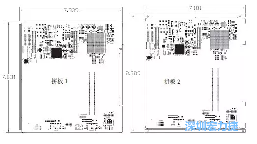 如圖11所示在兩種拼板中PCB單元的邊條位置不同，拼板1中邊條在長邊方向，而拼板2中邊條在短邊方向-深圳宏力捷