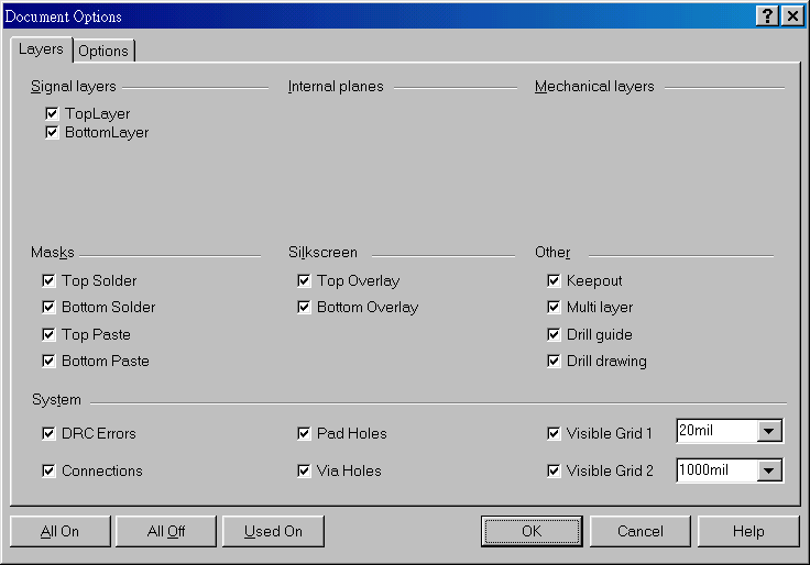 在主功能列，Design >> Option，打開Document Option設置環(huán)境