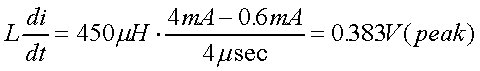 舉例來(lái)說(shuō)，一個(gè)閘在"ON"而載有4mA的電流時(shí)，突然開關(guān)切到"OFF"且現(xiàn)在載有0.6mA的電流，假設(shè)開關(guān)時(shí)間為4msec，載有450mH的電感信號(hào)的導(dǎo)體，此時(shí)所產(chǎn)生的電壓突波為