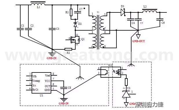 功率回路和控制回路要注意分開，采用單點接地方式