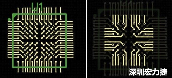 圖4a和4b：從最外層開始向中心為不同的BGA圈布線。