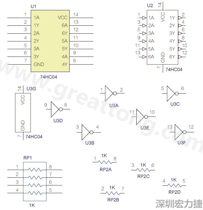 圖1 半導(dǎo)體元件供應(yīng)商所畫(huà)的電路圖符號(hào)是模擬元件的接腳圖，而非訊號(hào)流程。