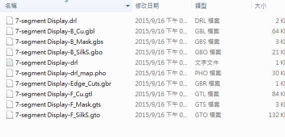 所謂Gerber檔，其實(shí)是包含一群檔案 (如下圖所示)，如包含正反面銅箔層 F.Cu B.Cu.，正反面文字面 F.Silkscreen ，B.Silkscreen，防焊層 SolderMask、板邊裁切Edge.Cuts 等。