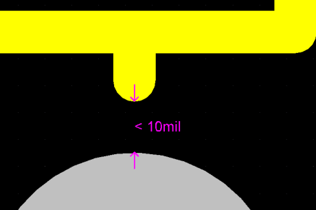 顯示每項違例的細(xì)節(jié)，本例的絲印與焊盤的間隔少于10mil.