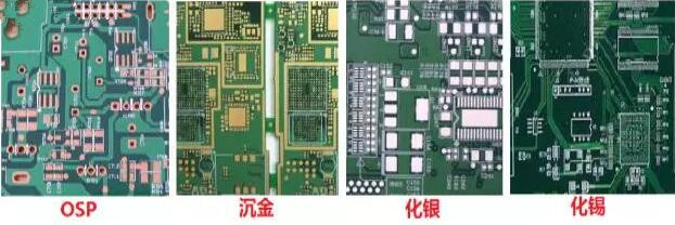 表面工藝分：熱風(fēng)整平，沉金， 化銀， 化錫， OSP 等幾種表面工藝