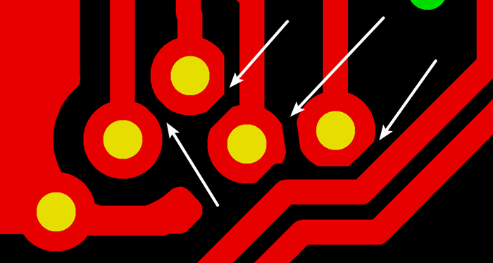 多層板中過孔會在每層線路上都有孔環(huán)，且每個層孔環(huán)周圍環(huán)境有夾線也有不夾線，環(huán)境各不一